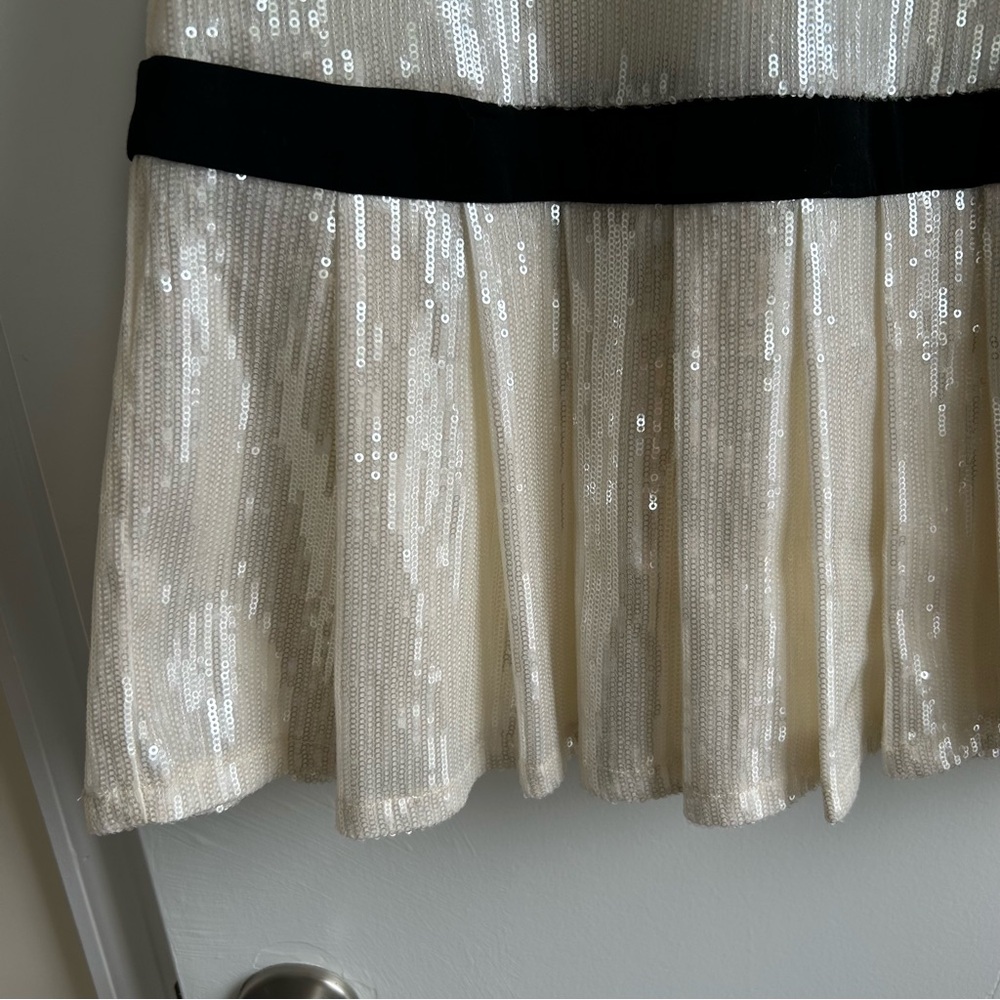 Blue Blush White Sequin Mini Dress with Black Trim - Picture 6 of 6
